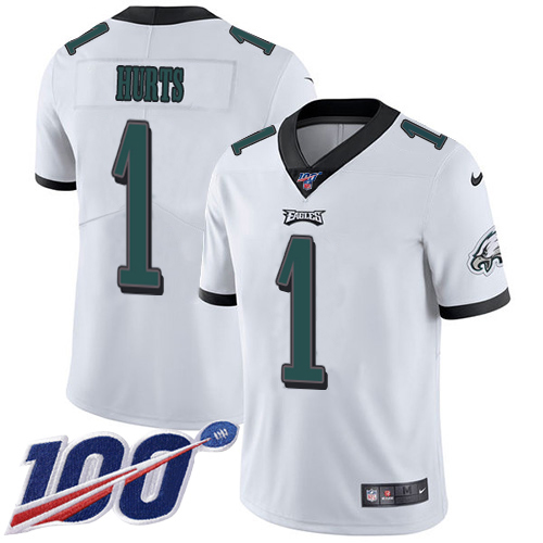 Eagles #1 Jalen Hurts White Men's Stitched 100th Season Vapor Untouchable Limited Jersey cheap jerseys for sale - CheapJerseys.Shop