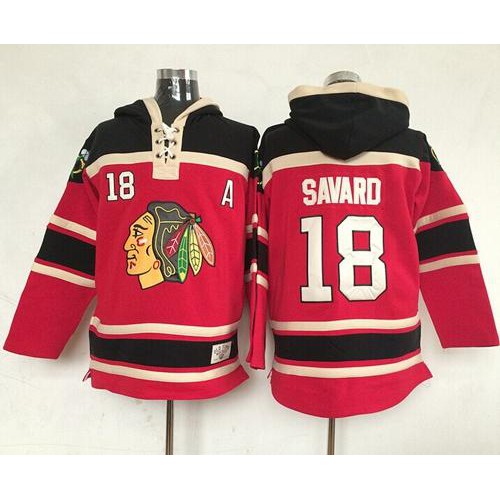 Chicago Blackhawks #18 Denis Savard Red Sawyer Hooded Sweatshirt Stitched Jersey Men's cheap jerseys for sale - CheapJerseys.Shop