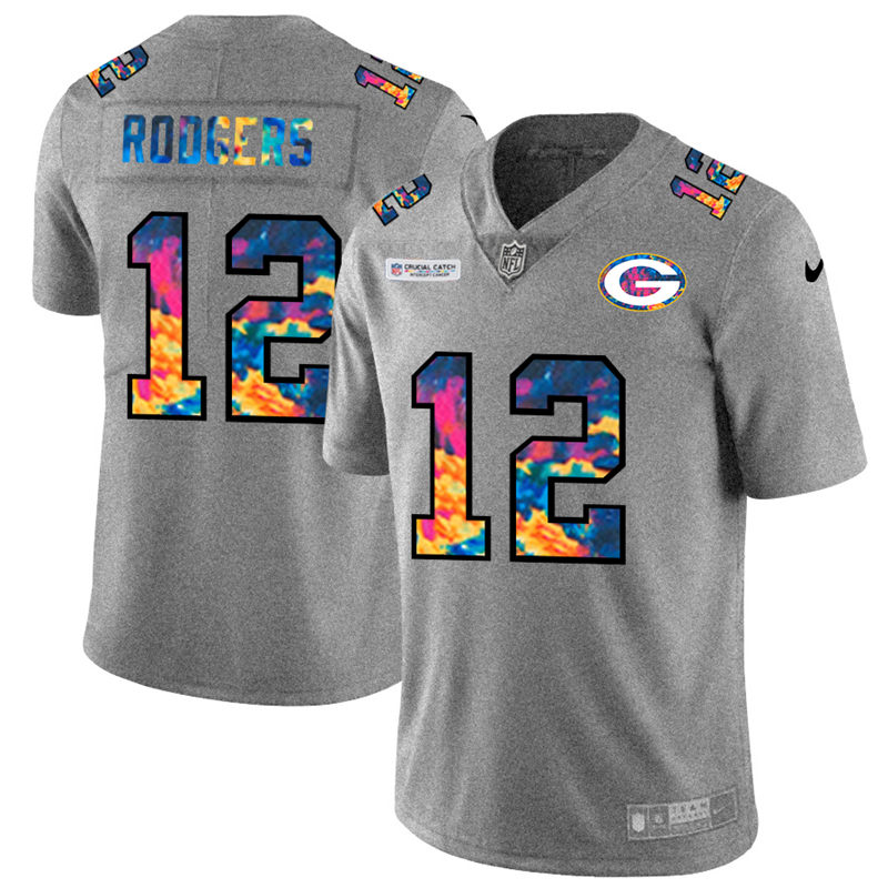 Green Bay Packers #12 Aaron Rodgers Men's Multi-Color 2020 Crucial Catch Jersey Greyheather cheap jerseys for sale - CheapJerseys.Shop