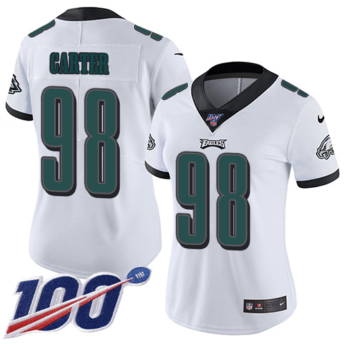 Eagles #98 Jalen Carter White Women's Stitched 100th Season Vapor Untouchable Limited Jersey cheap jerseys for sale - CheapJerseys.Shop