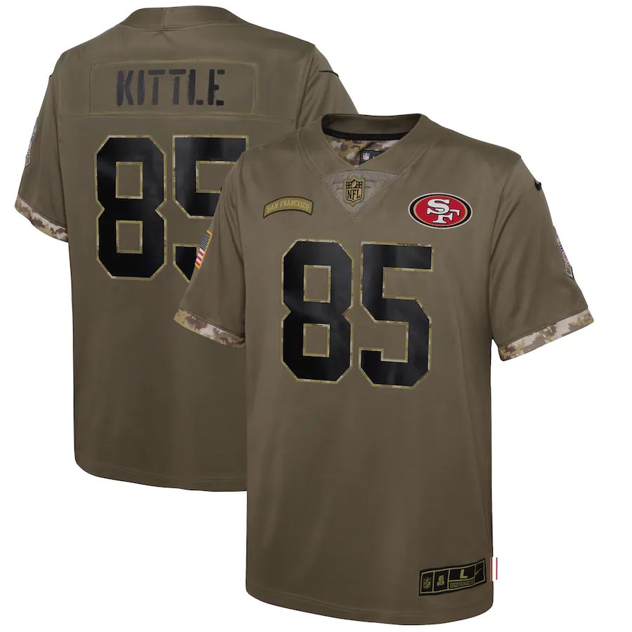 San Francisco 49ers #85 George Kittle Youth 2022 Salute To Service Limited Jersey - Olive cheap jerseys for sale - CheapJerseys.Shop