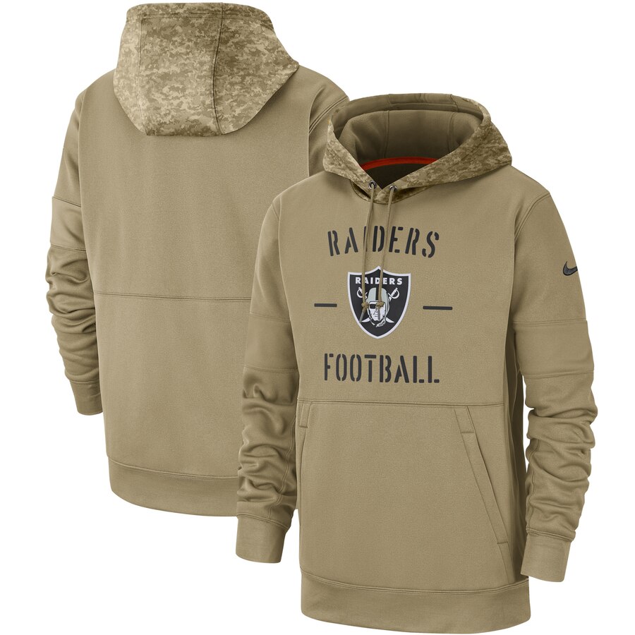 Men's Oakland Raiders Tan 2019 Salute To Service Sideline Therma Pullover Hoodie cheap jerseys for sale - CheapJerseys.Shop
