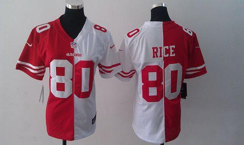 49ers #80 Jerry Rice Red/White Women's Stitched Elite Split Jersey cheap jerseys for sale - CheapJerseys.Shop