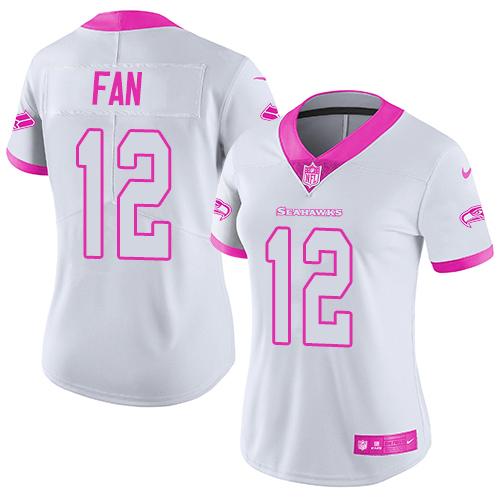 Seahawks #12 Fan White/Pink Women's Stitched Limited Rush Fashion Jersey cheap jerseys for sale - CheapJerseys.Shop
