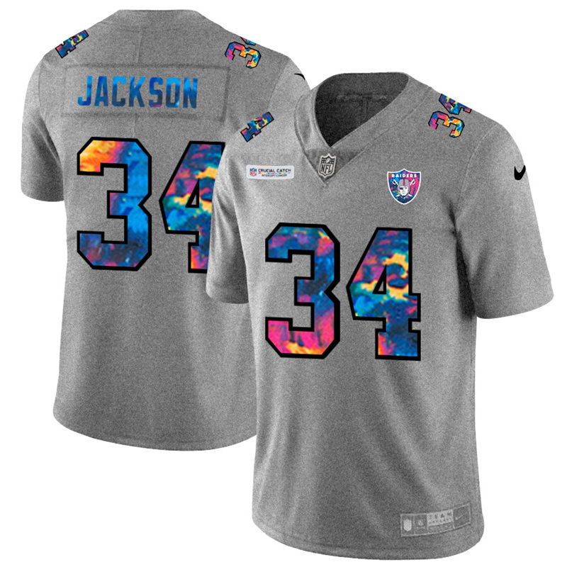 Las Vegas Raiders #34 Bo Jackson Men's Multi-Color 2020 Crucial Catch Jersey Greyheather cheap jerseys for sale - CheapJerseys.Shop