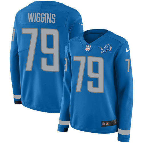 Detroit Lions #79 Kenny Wiggins Blue Team Color Women's Stitched Limited Therma Long Sleeve Jersey Womens cheap jerseys for sale - CheapJerseys.Shop