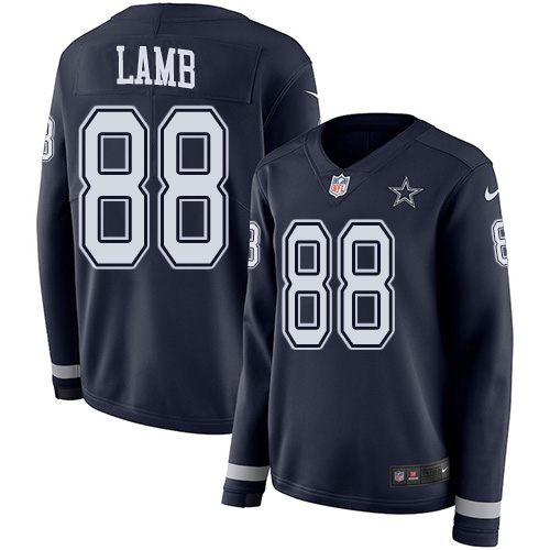 Cowboys #88 CeeDee Lamb Navy Blue Team Color Women's Stitched Limited Therma Long Sleeve Jersey cheap jerseys for sale - CheapJerseys.Shop