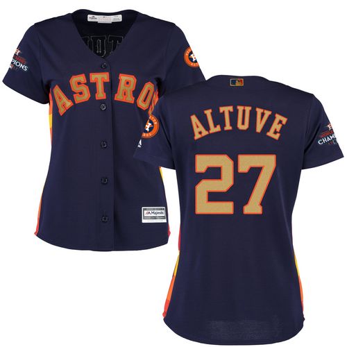 Houston Astros #27 Jose Altuve Navy Blue 2018 Gold Program Cool Base Women's Stitched Jersey Womens cheap jerseys for sale - CheapJerseys.Shop
