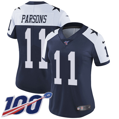 Cowboys #11 Micah Parsons Navy Blue Thanksgiving Women's Stitched 100th Season Vapor Throwback Limited Jersey cheap jerseys for sale - CheapJerseys.Shop