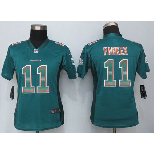 Miami Dolphins #11 DeVante Parker Aqua Green Team Color Women's Stitched Elite Strobe Jersey Womens cheap jerseys for sale - CheapJerseys.Shop
