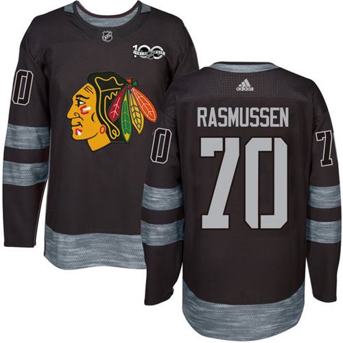 Chicago Blackhawks #70 Dennis Rasmussen Black 1917-2017 100th Anniversary Stitched Jersey Men's cheap jerseys for sale - CheapJerseys.Shop