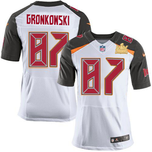 Buccaneers #87 Rob Gronkowski White Men's Super Bowl LV Champions Patch Stitched New Elite Jersey cheap jerseys for sale - CheapJerseys.Shop