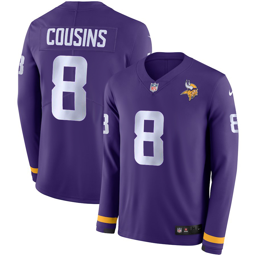 Men's Vikings #8 Kirk Cousins Purple Team Color Men's Stitched Limited Therma Long Sleeve Jersey cheap jerseys for sale - CheapJerseys.Shop