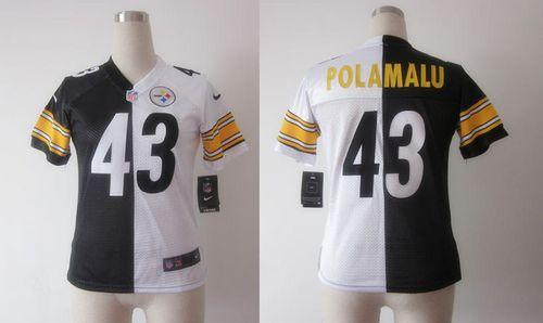 Steelers #43 Troy Polamalu Black/White Women's Stitched Elite Split Jersey cheap jerseys for sale - CheapJerseys.Shop