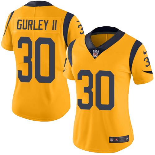 Los Angeles Rams #30 Todd Gurley II Gold Women's Stitched Limited Rush Jersey Womens cheap jerseys for sale - CheapJerseys.Shop