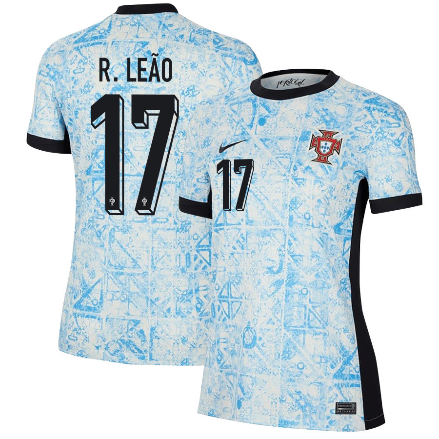 Rafael Leão 17 Portugal National Team 2024/25 Away WOMEN Jersey - Cream/Blue cheap jerseys for sale - CheapJerseys.Shop