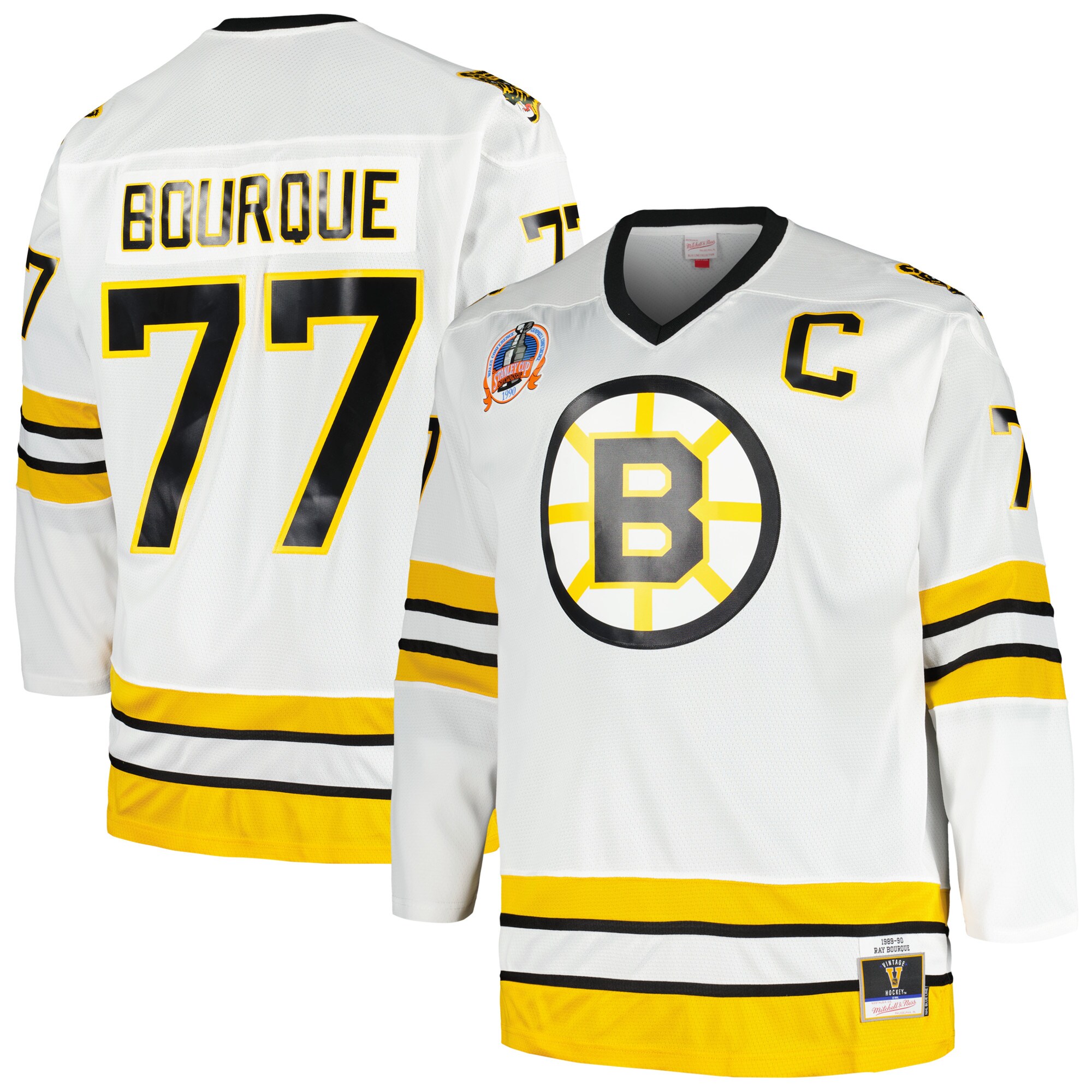 Ray Bourque Boston Bruins Mitchell & Ness Big & Tall Captain Patch Blue Line Player Jersey - White cheap jerseys for sale - CheapJerseys.Shop