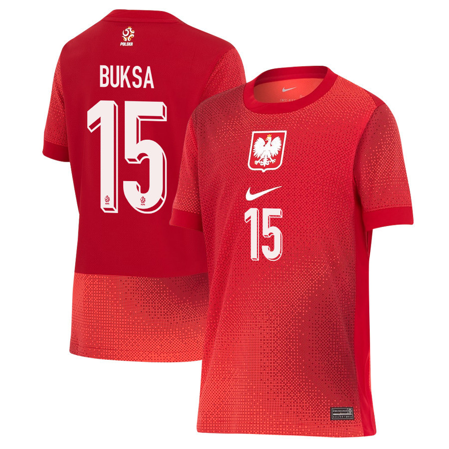 Adam Buksa 15 Poland National Team 2024/25 Away YOUTH Jersey - Red cheap jerseys for sale - CheapJerseys.Shop