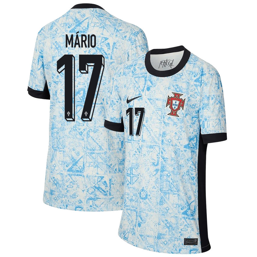João Mário 17 Portugal National Team 2024/25 Away YOUTH Jersey - Cream/Blue cheap jerseys for sale - CheapJerseys.Shop
