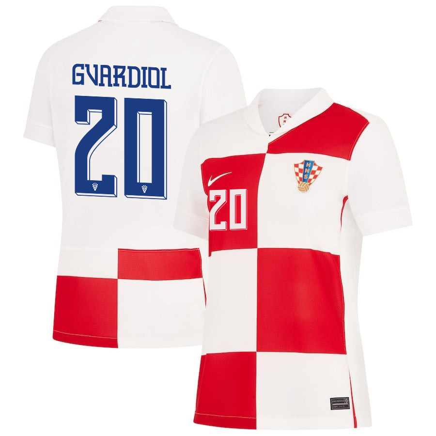 Joško Gvardiol 20 Croatia National Team 2024 Home WOMEN Jersey - White cheap jerseys for sale - CheapJerseys.Shop