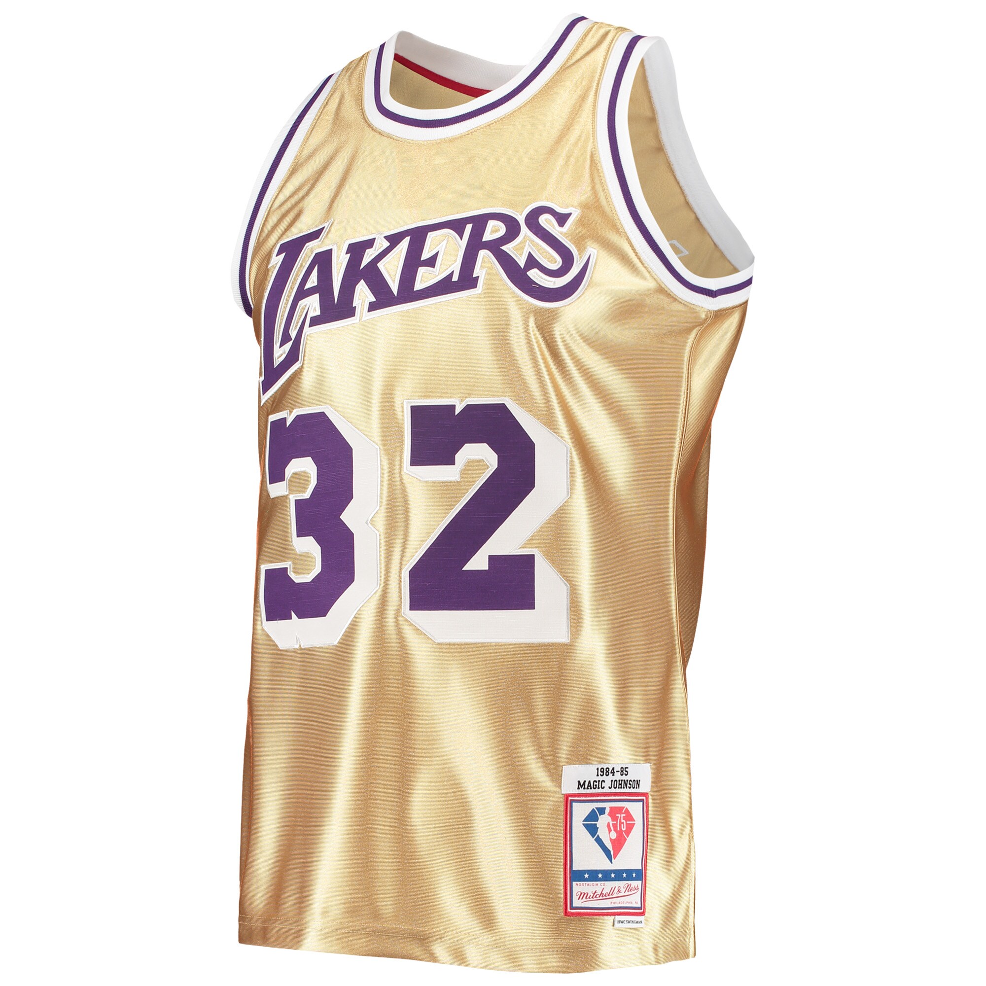 Magic Johnson Los Angeles Lakers Mitchell & Ness 75th Anniversary 1984\/85 Hardwood Classics Swingman Jersey - Gold cheap jerseys for sale - CheapJerseys.Shop