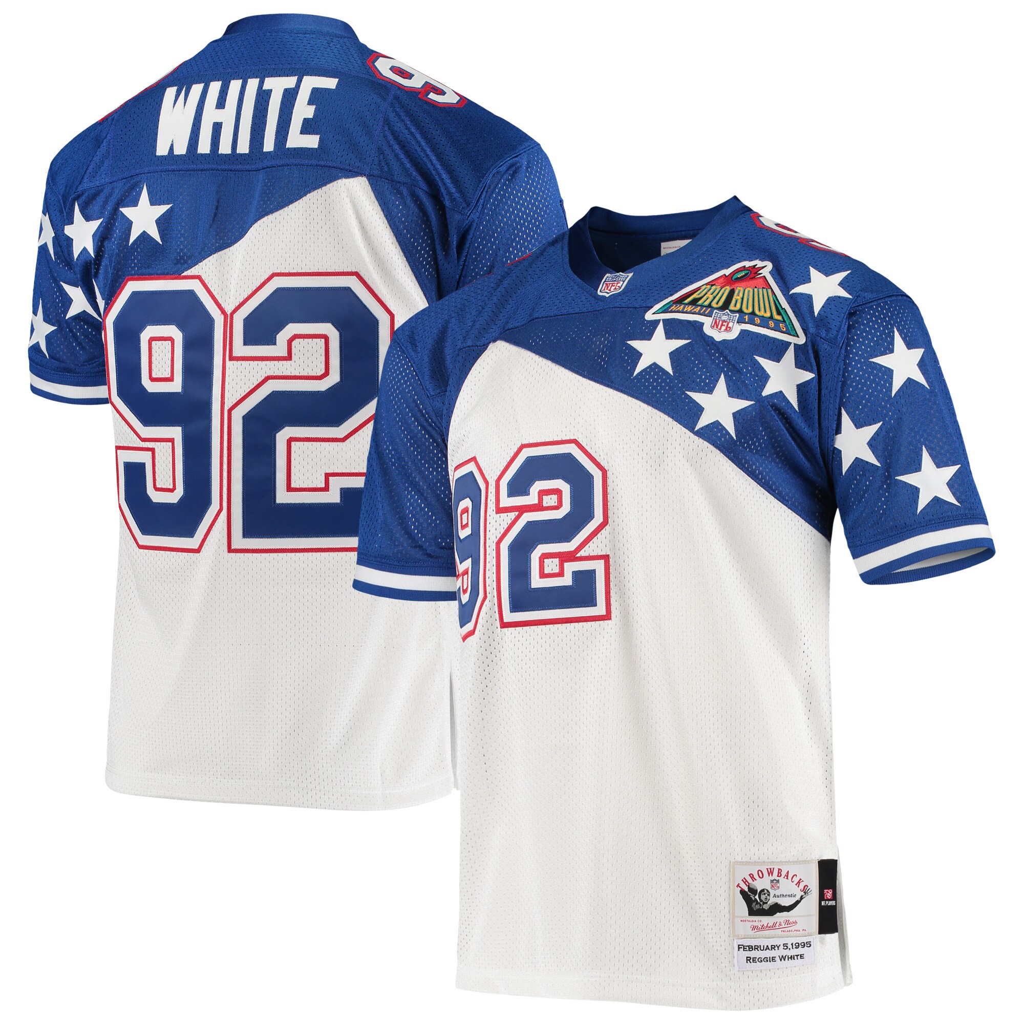 Reggie White NFC Mitchell & Ness 1995 Pro Bowl Authentic Jersey - White\/Blue cheap jerseys for sale - CheapJerseys.Shop