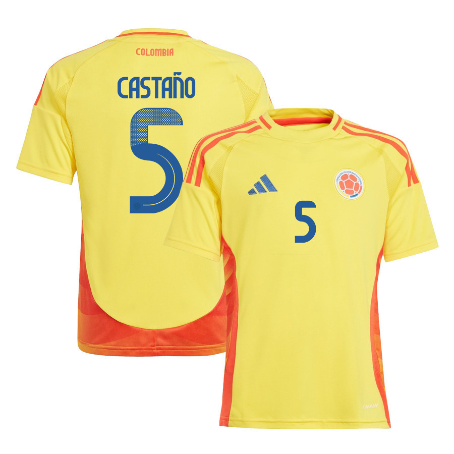 Kevin Castaño 5 Colombia National Team 2024/25 Home YOUTH Jersey - Yellow cheap jerseys for sale - CheapJerseys.Shop