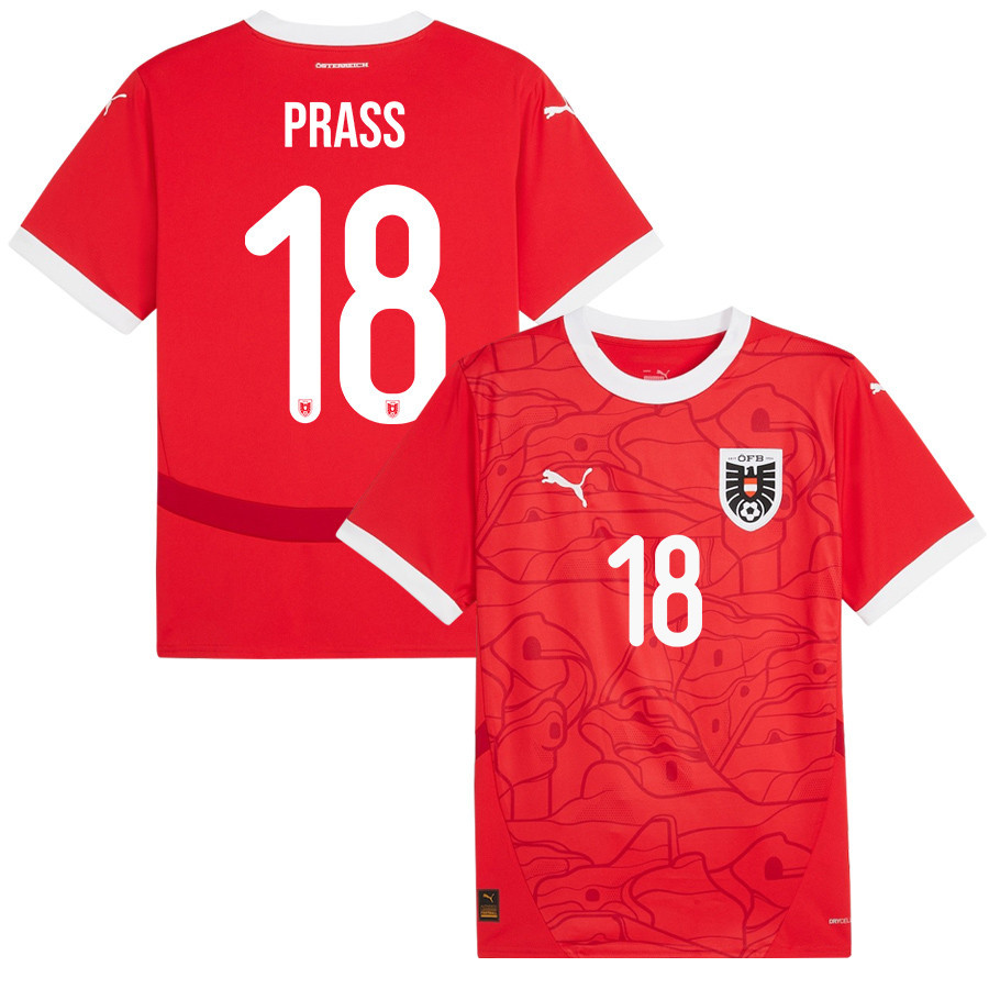 Alexander Prass 18 Austria National Team 2024/25 Home Men Jersey - Red cheap jerseys for sale - CheapJerseys.Shop