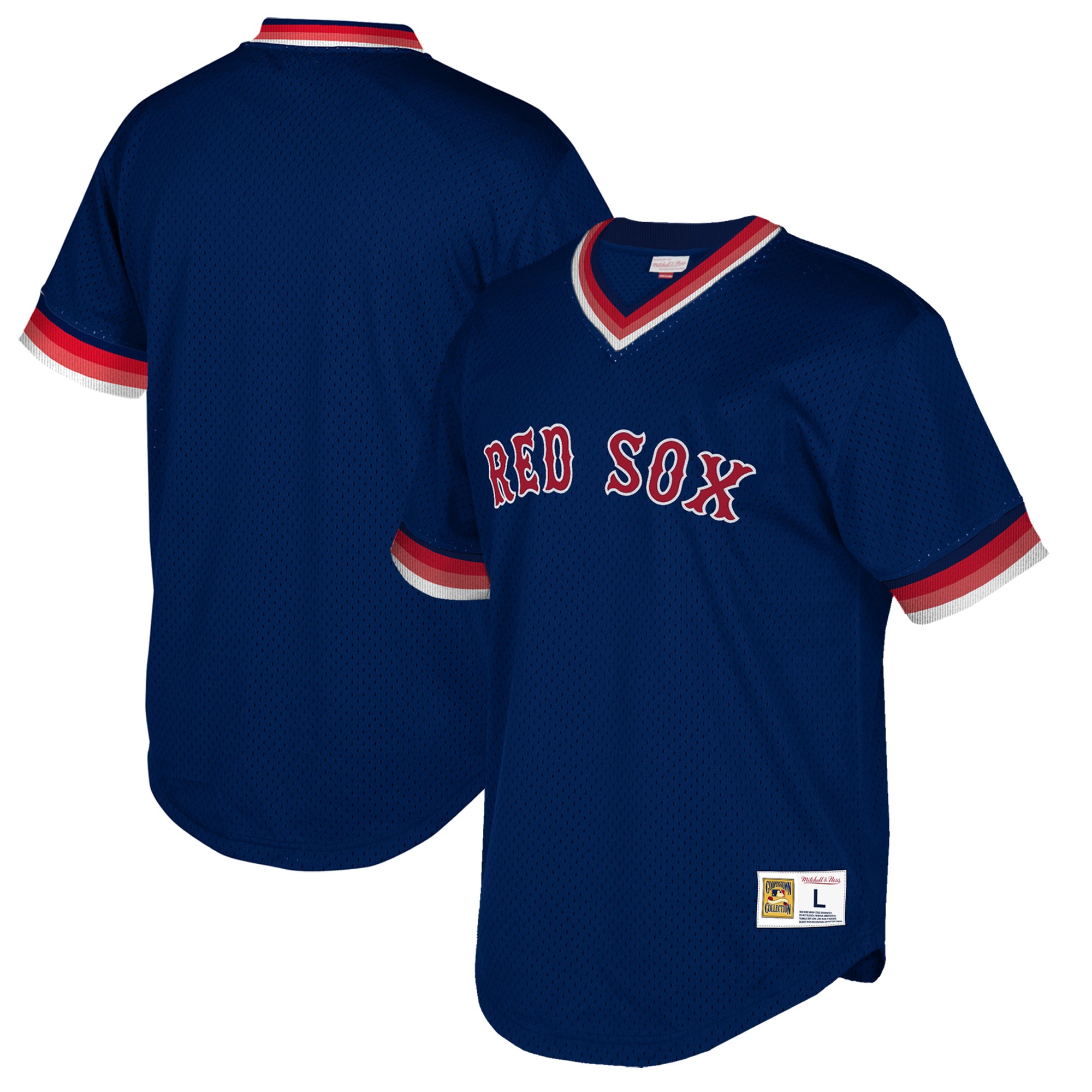 Boston Red Sox Mitchell & Ness Big & Tall Cooperstown Collection Mesh Wordmark V-Neck Jersey - Navy cheap jerseys for sale - CheapJerseys.Shop