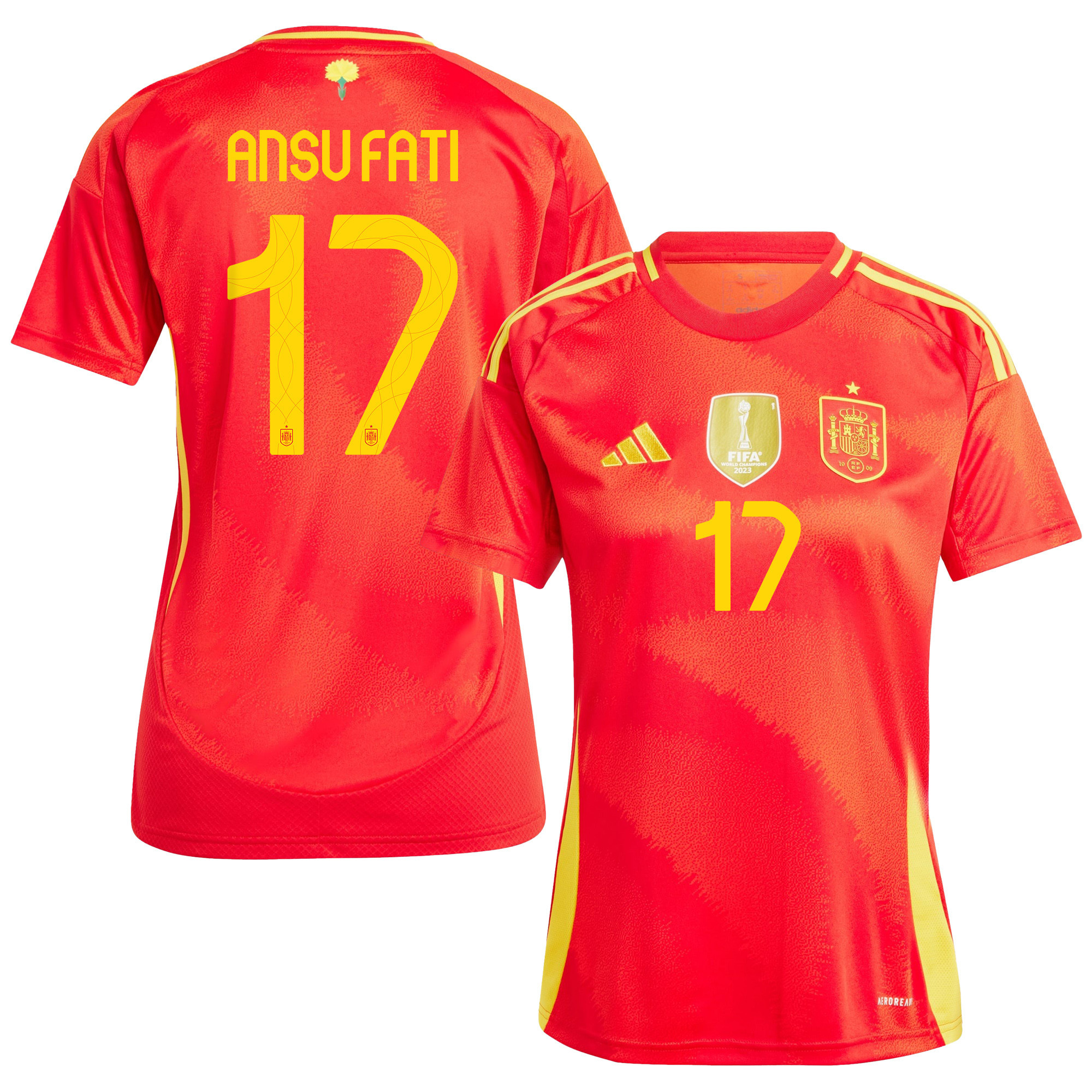 Ansu Fati 17 Spain National Team 2024 Home WOMEN Jersey - Red cheap jerseys for sale - CheapJerseys.Shop