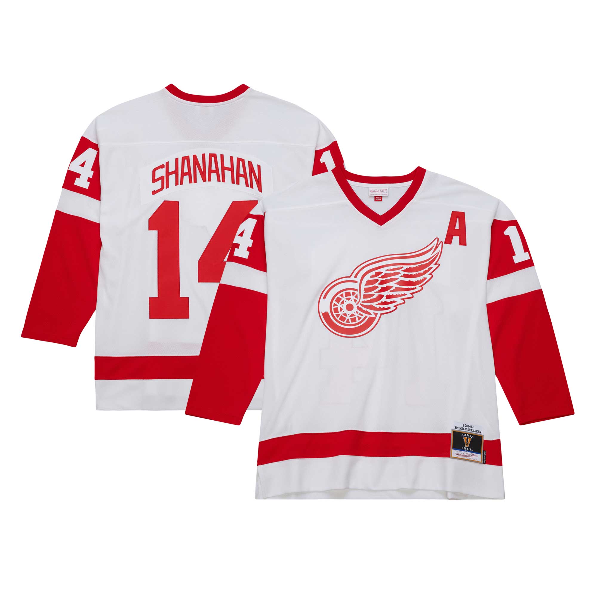 Brendan Shanahan Detroit Red Wings Mitchell & Ness 2001\/02 Alternate Captain Blue Line Player Jersey - White cheap jerseys for sale - CheapJerseys.Shop