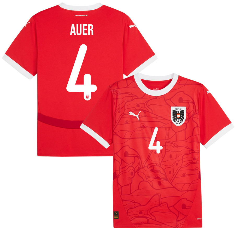 Jonas Auer 4 Austria National Team 2024/25 Home Men Jersey - Red cheap jerseys for sale - CheapJerseys.Shop