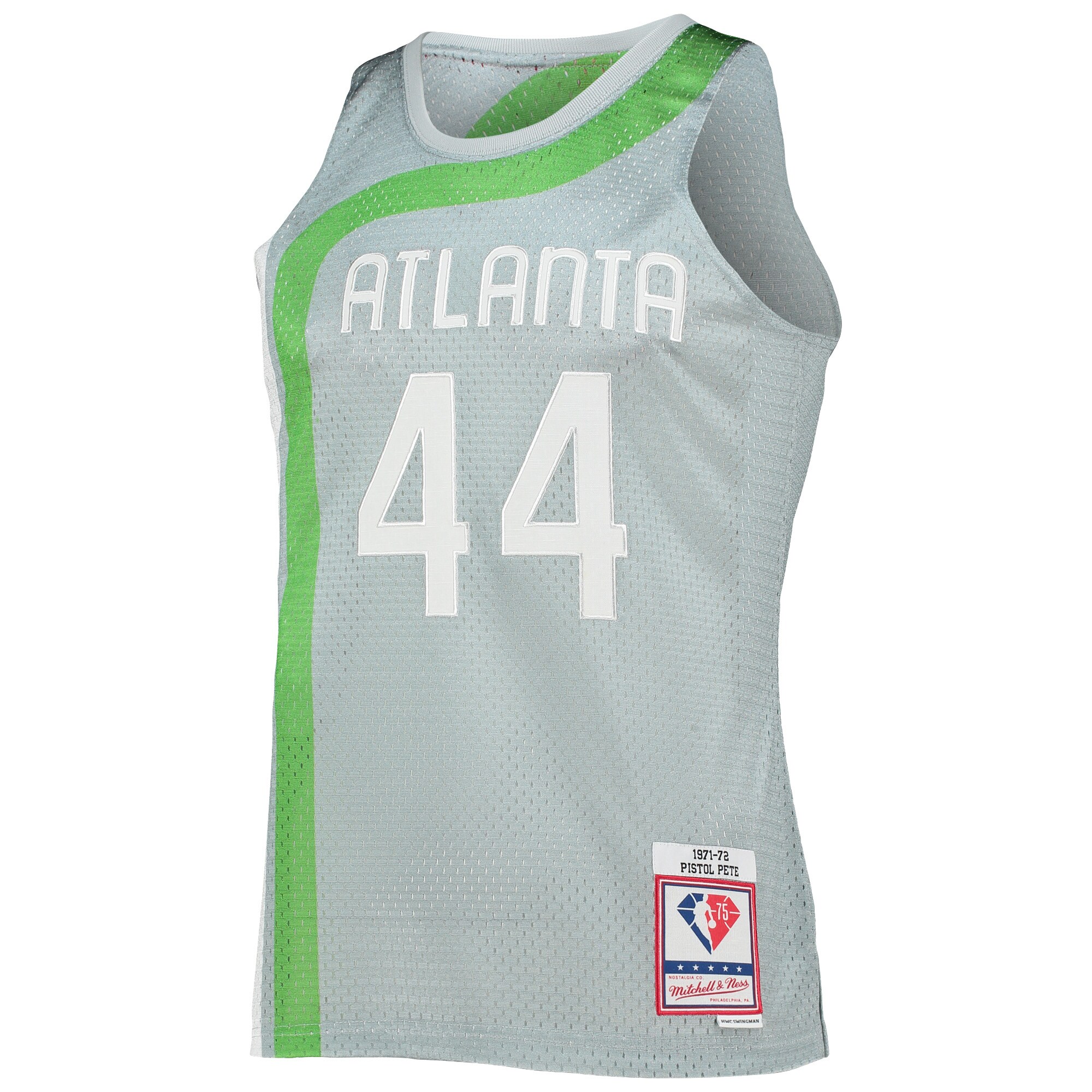 Pete Maravich Atlanta Hawks Mitchell & Ness 75th Anniversary 1971\/72 Hardwood Classics Swingman Jersey - Silver cheap jerseys for sale - CheapJerseys.Shop