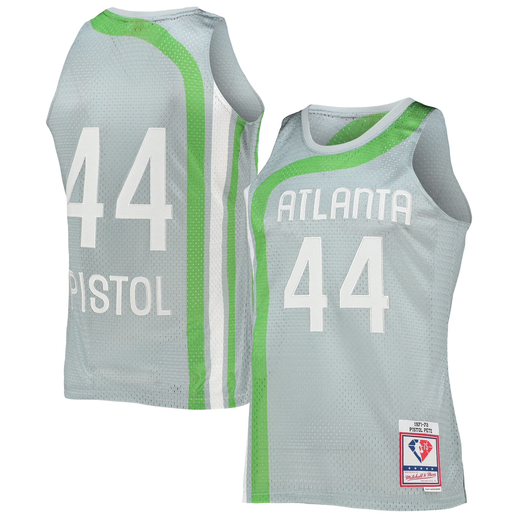 Pete Maravich Atlanta Hawks Mitchell & Ness 75th Anniversary 1971\/72 Hardwood Classics Swingman Jersey - Silver cheap jerseys for sale - CheapJerseys.Shop