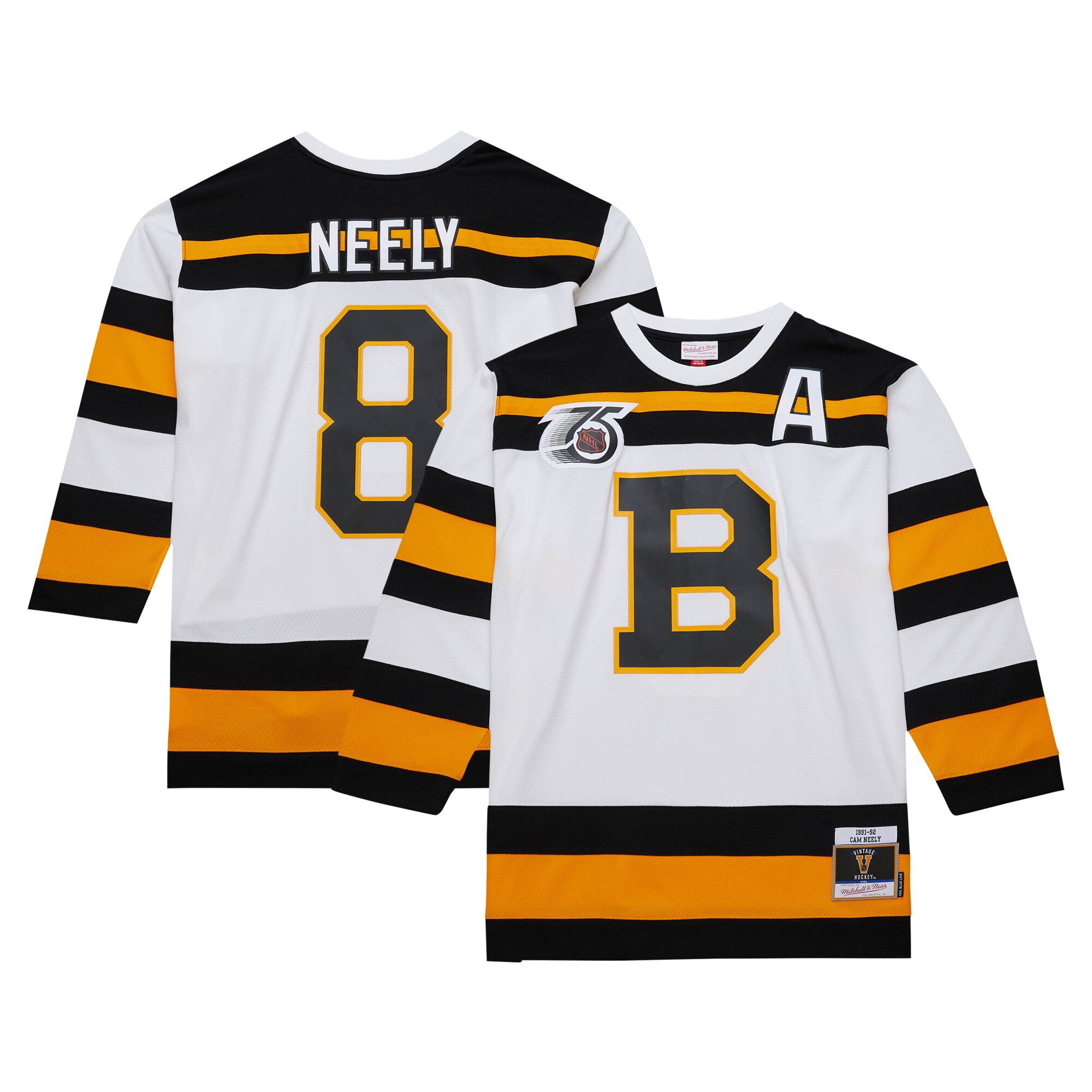 Cam Neely Boston Bruins Mitchell & Ness 1991\/92 Alternate Captain Blue Line Player Jersey - White cheap jerseys for sale - CheapJerseys.Shop