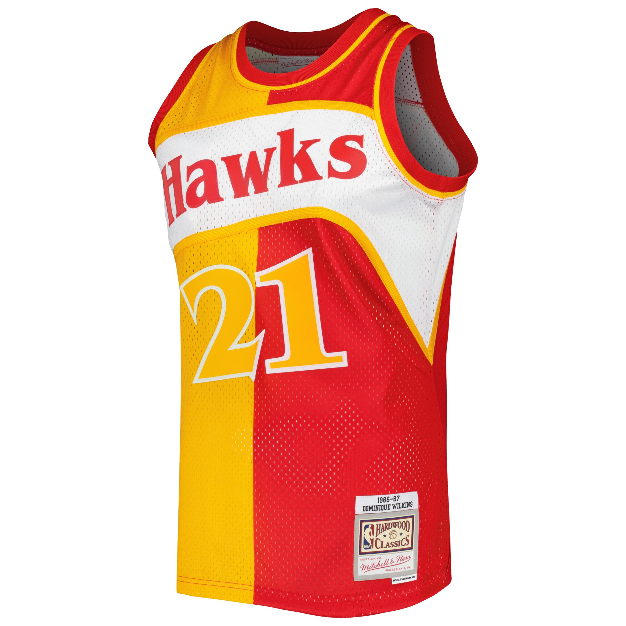 Dominique Wilkins Atlanta Hawks Mitchell & Ness Hardwood Classics 1986\/87 Split Swingman Jersey - Yellow\/Red cheap jerseys for sale - CheapJerseys.Shop