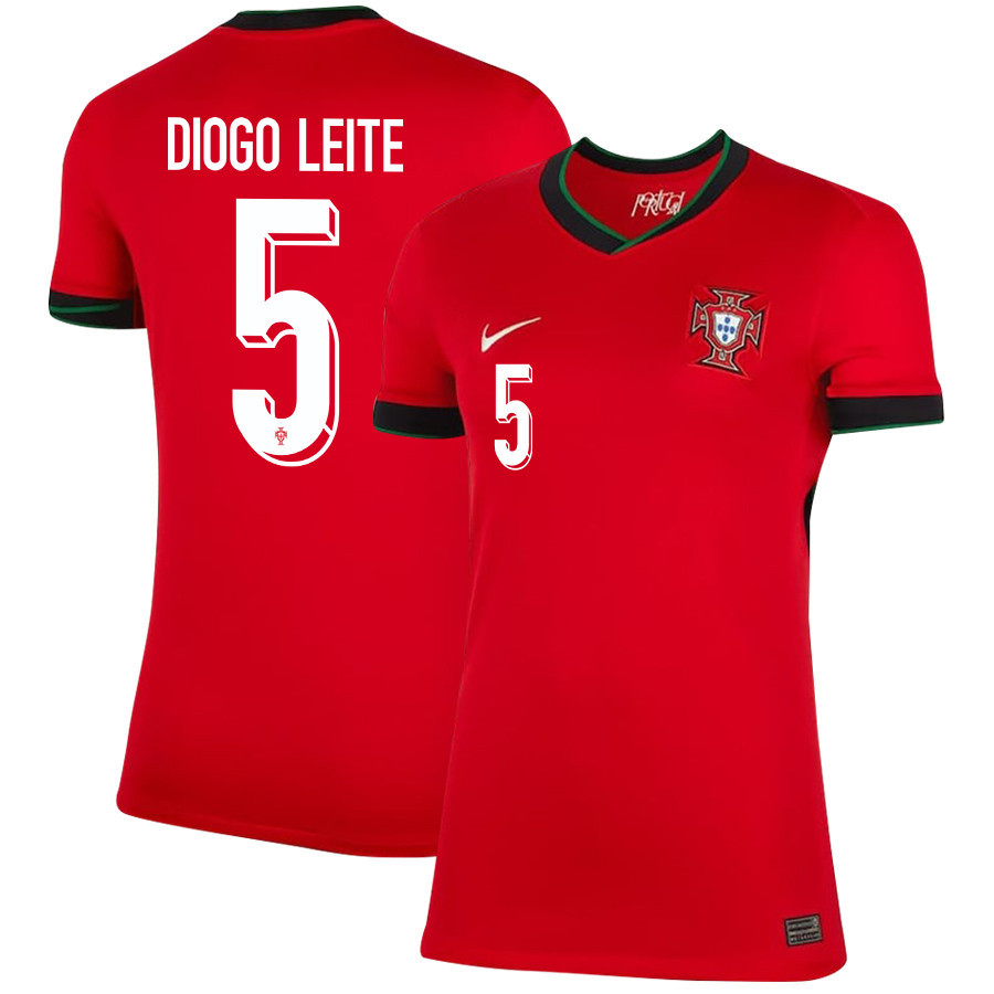 Diogo Leite 5 Portugal National Team 2024/25 Home WOMEN Jersey - Red cheap jerseys for sale - CheapJerseys.Shop