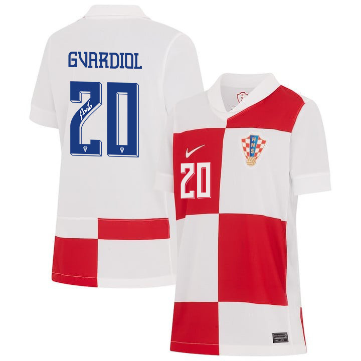 Joško Gvardiol 20 Signed Croatia National Team 2024 Home YOUTH Jersey Autographed - White cheap jerseys for sale - CheapJerseys.Shop