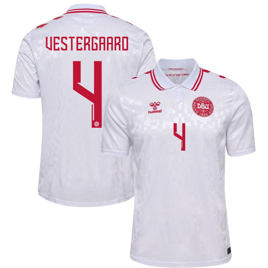 Jannik Vestergaard 4 Denmark National Team 2024/25 Away Men Jersey - White cheap jerseys for sale - CheapJerseys.Shop