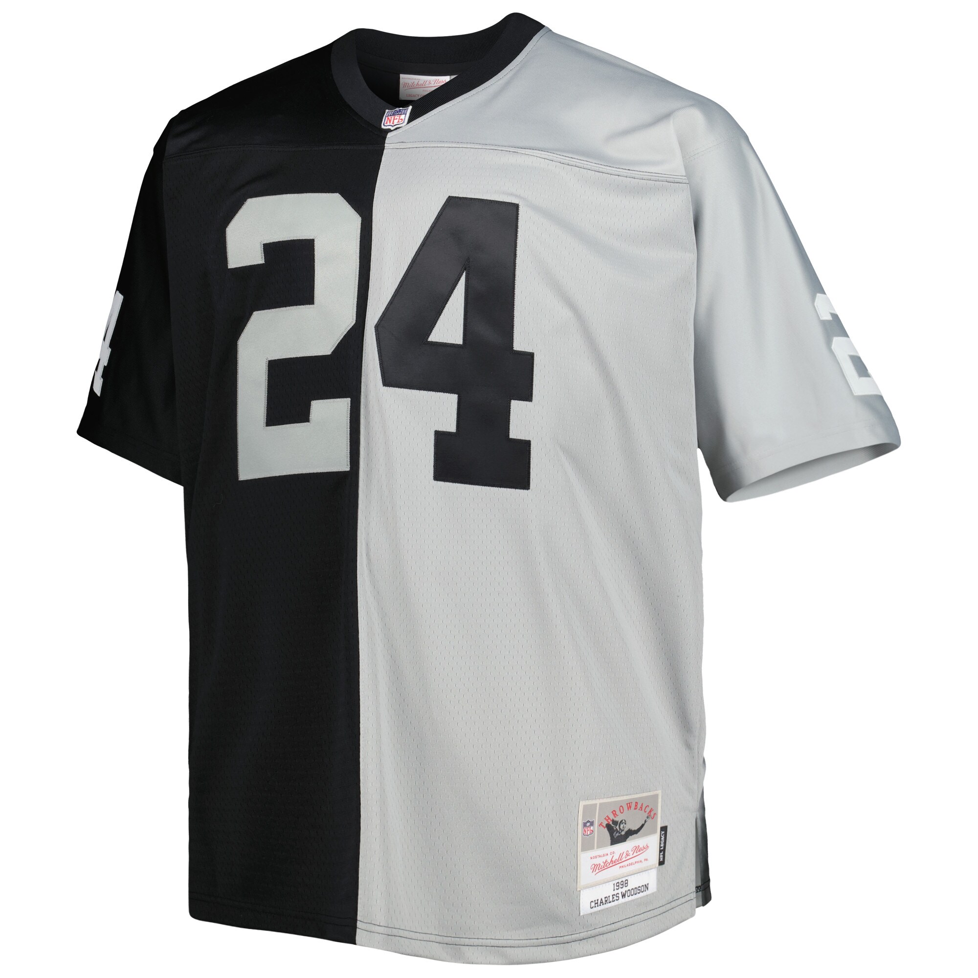 Charles Woodson Las Vegas Raiders Mitchell & Ness Big & Tall Split Legacy Retired Player Replica Jersey - Black\/Silver cheap jerseys for sale - CheapJerseys.Shop