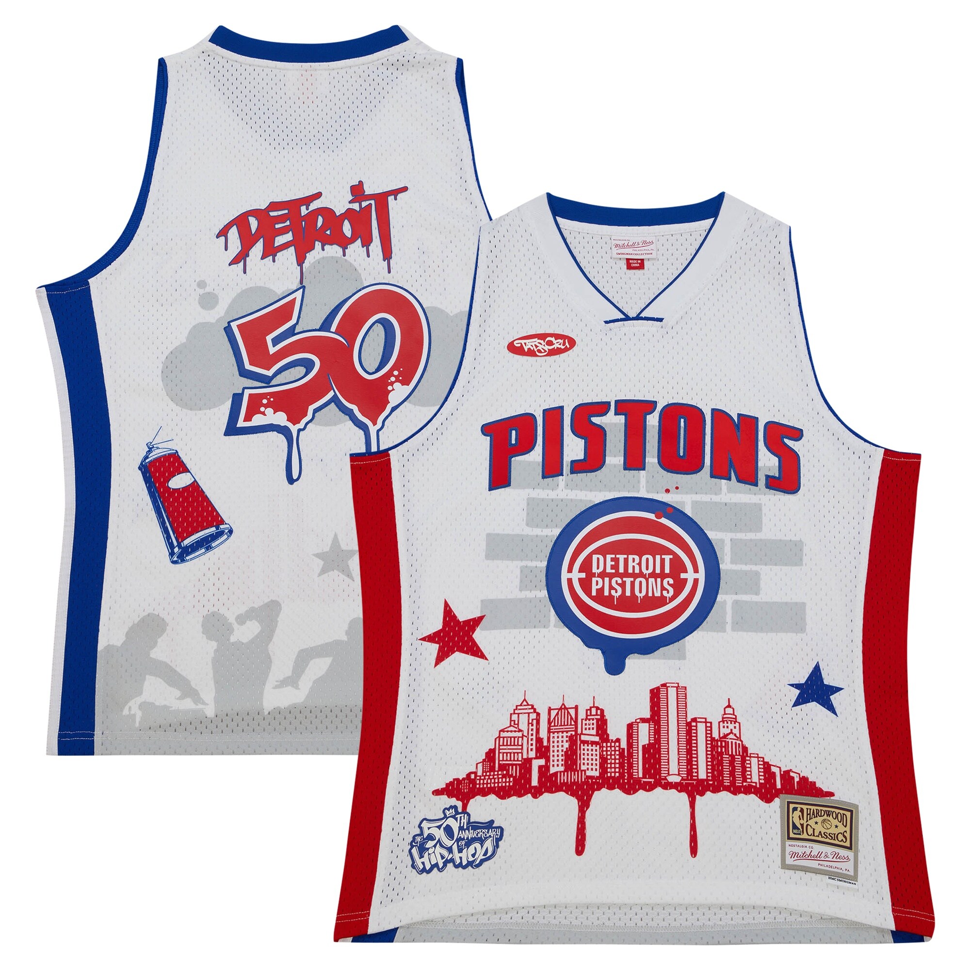 Detroit Pistons Mitchell & Ness x Tats Cru Hardwood Classics Fashion Jersey - White cheap jerseys for sale - CheapJerseys.Shop
