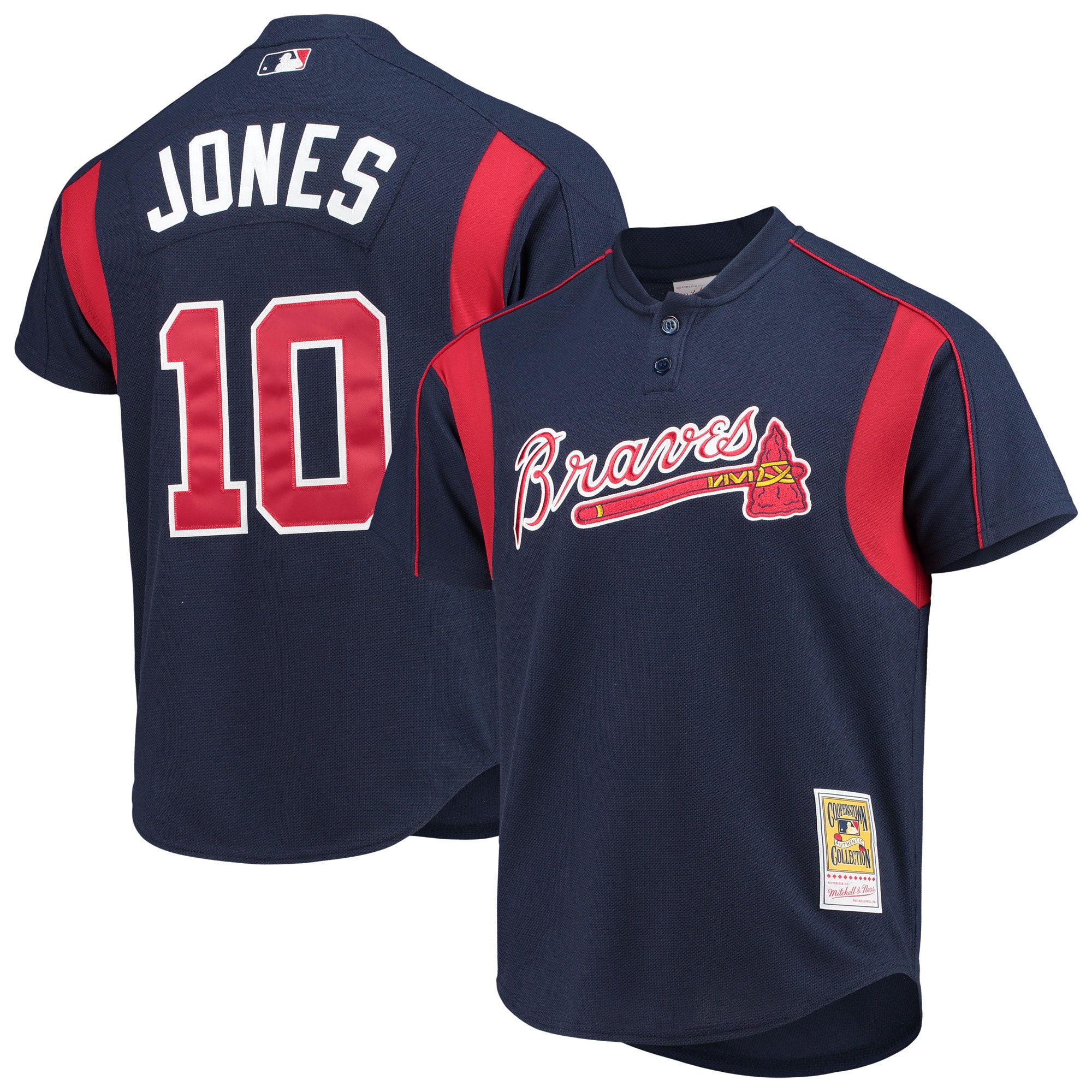 Chipper Jones Atlanta Braves Mitchell & Ness Cooperstown Collection Mesh Batting Practice Button-Up Jersey - Navy cheap jerseys for sale - CheapJerseys.Shop