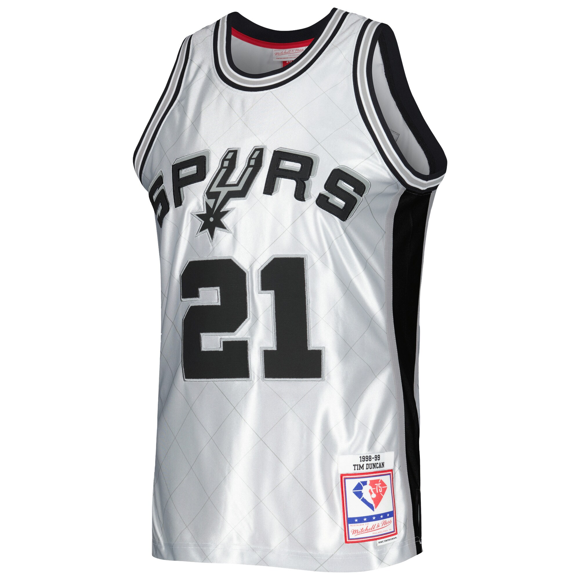Tim Duncan San Antonio Spurs Mitchell & Ness 1998\/99 Hardwood Classics 75th Anniversary Swingman Jersey - Platinum cheap jerseys for sale - CheapJerseys.Shop