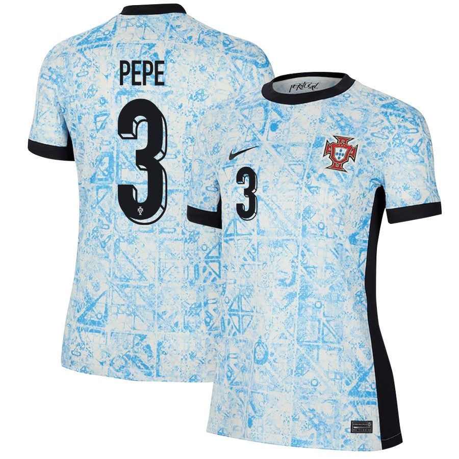 Pepe 3 Portugal National Team 2024/25 Away WOMEN Jersey - Cream/Blue cheap jerseys for sale - CheapJerseys.Shop