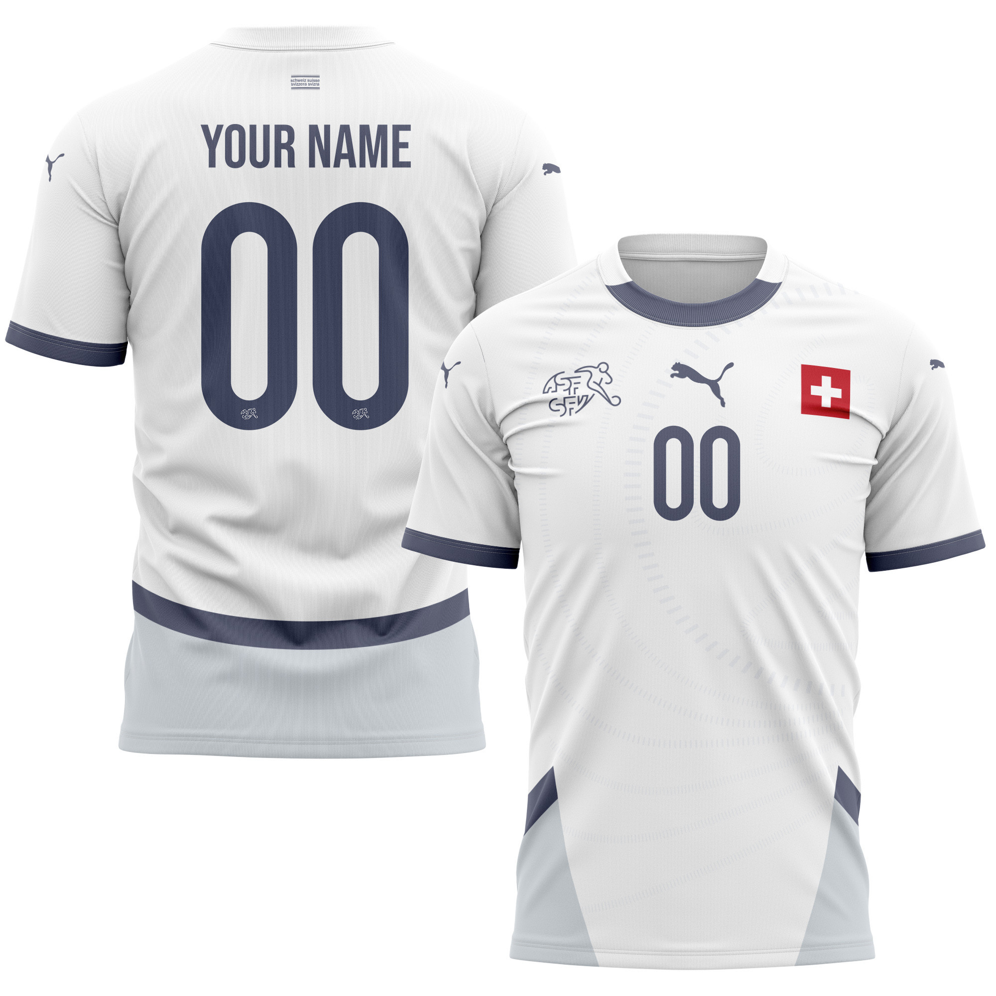 Switzerland National Team 2024/25 Away Kits Custom AOP T-shirt - White cheap jerseys for sale - CheapJerseys.Shop