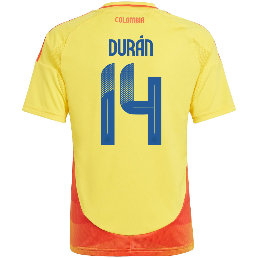 Jhon Durán 14 Colombia National Team 2024/25 Home YOUTH Jersey - Yellow cheap jerseys for sale - CheapJerseys.Shop