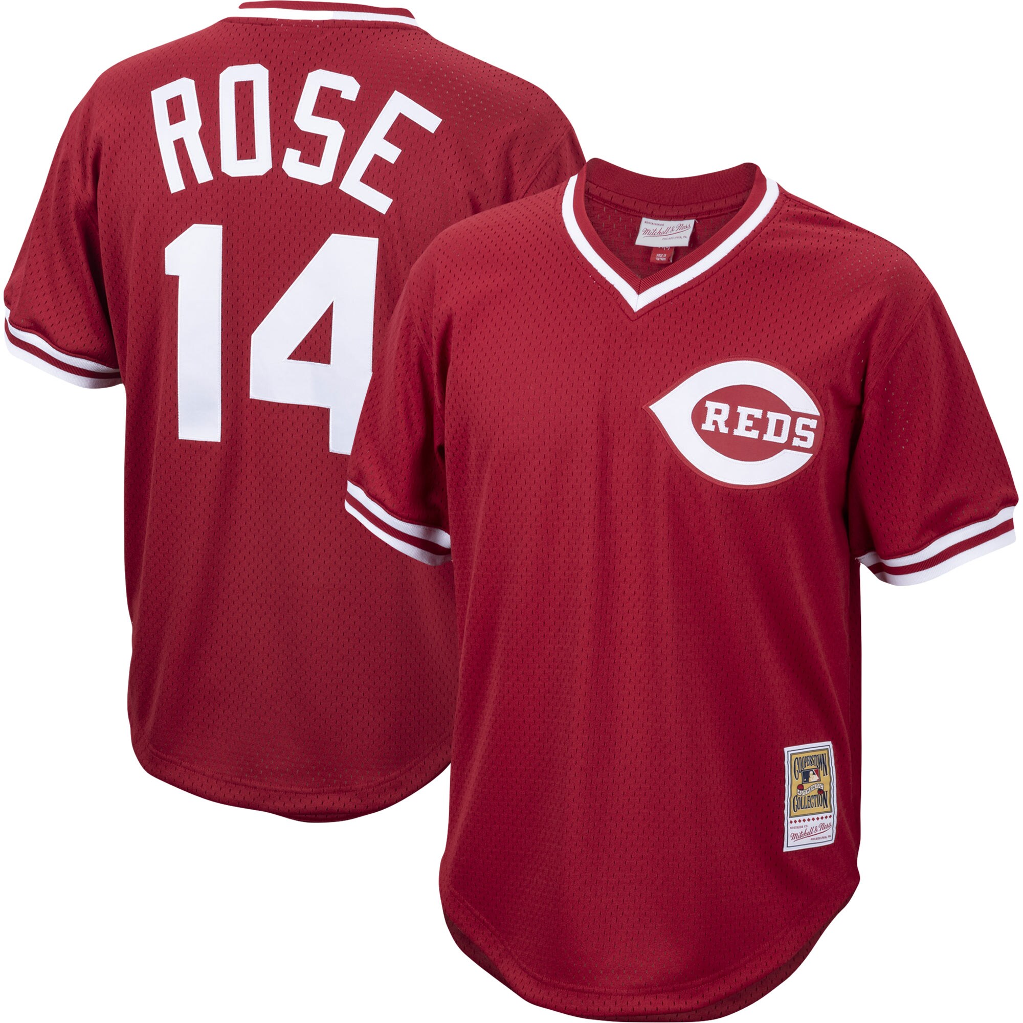 Pete Rose Cincinnati Reds Mitchell & Ness Cooperstown Collection Mesh Batting Practice Jersey - Red cheap jerseys for sale - CheapJerseys.Shop