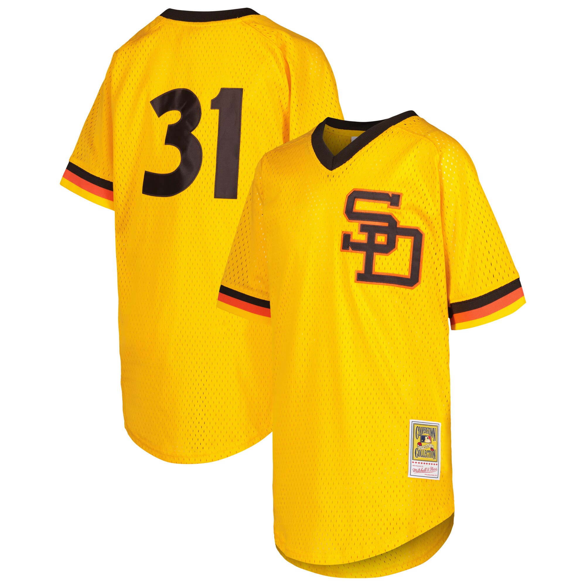 Dave Winfield San Diego Padres Mitchell & Ness Youth Cooperstown Collection\u00c2\u00a0Mesh Batting Practice Jersey - Gold cheap jerseys for sale - CheapJerseys.Shop