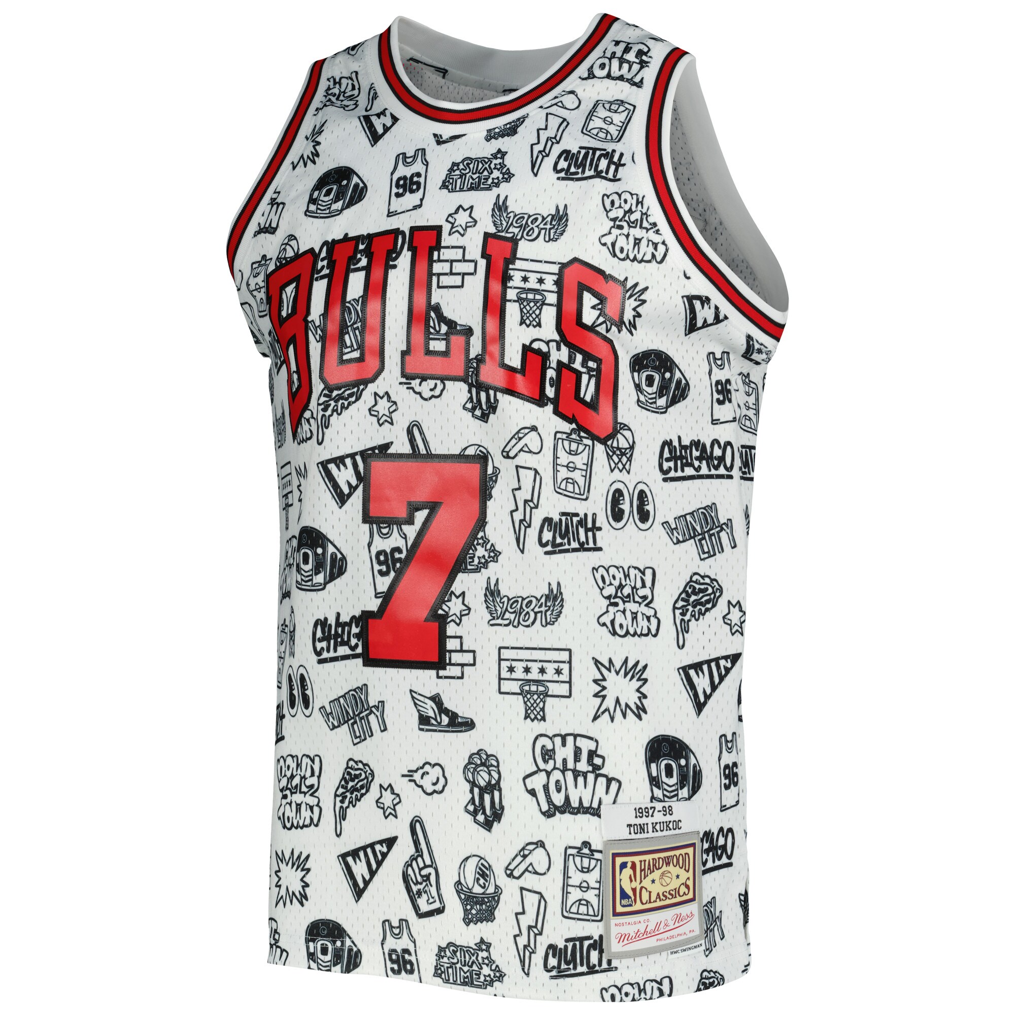 Toni Kukoc Chicago Bulls Mitchell & Ness 1997\/98 Hardwood Classics Doodle Swingman Jersey - White cheap jerseys for sale - CheapJerseys.Shop
