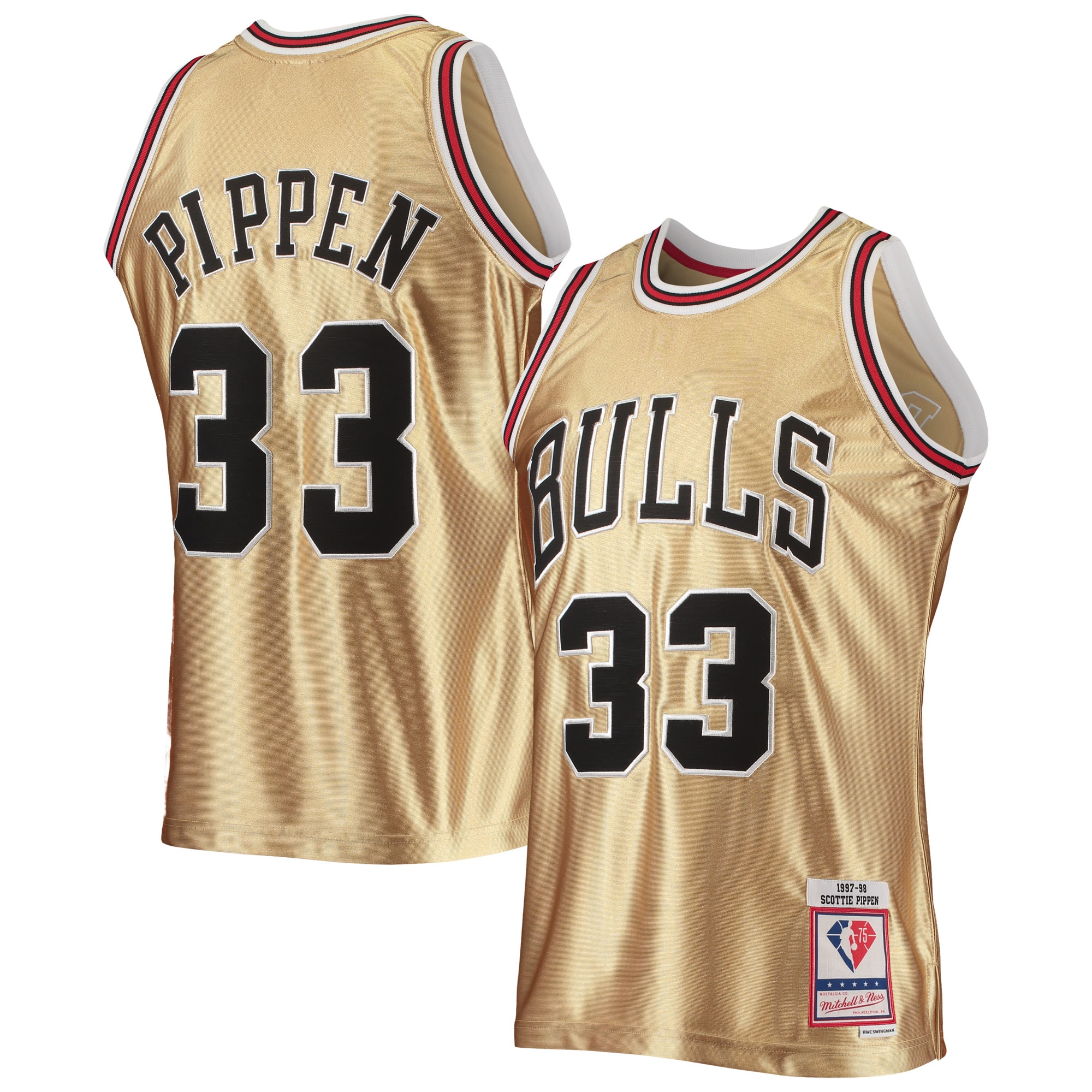 Scottie Pippen Chicago Bulls Mitchell & Ness 75th Anniversary 1997\/98 Hardwood Classics Swingman Jersey - Gold cheap jerseys for sale - CheapJerseys.Shop
